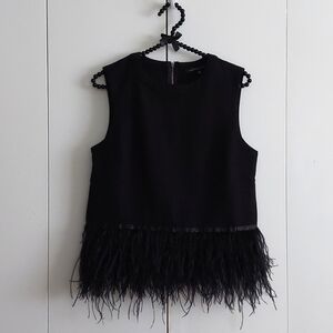 Endless Rose Black Feathered Hem & Exposed Silvertone Zipper Camisole Size Small